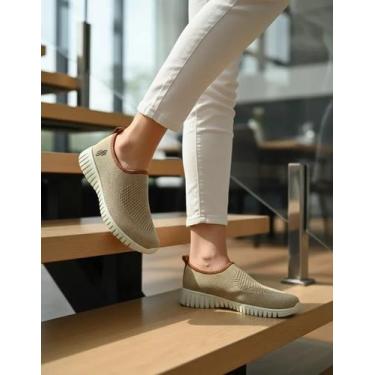 Imagem de Tênis Usaflex Slip On Tricot Conforto Praticidade e Estilo, Camel, 36