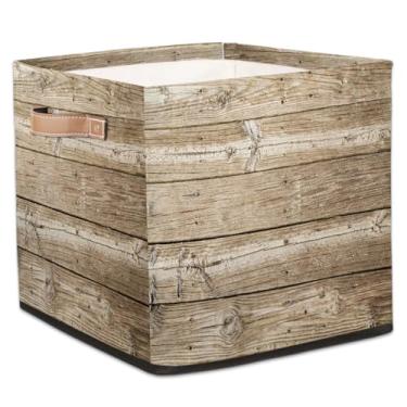 Imagem de hongjinglin Cestas de armazenamento dobráveis de madeira simples à beira-mar caixas dobráveis brinquedo infantil com alças organizador de armazenamento de tecido cesto para berçário, sala de estar