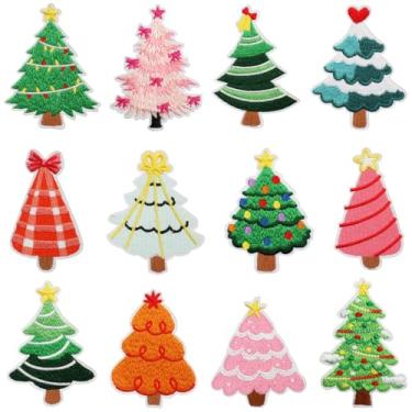 Imagem de Aplique de adesivos costurados para árvore de Natal, 12 peças, bordado de chenille, para artesanato, faça você mesmo, camisetas, roupas, jaquetas, mochilas, jeans, decorações de festa, acessórios