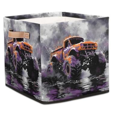 Imagem de hongjinglin Cestos dobráveis para armazenamento de cubos, caminhão monstro, caixas dobráveis para crianças, brinquedo com alças, organizador de tecido, cesto organizador para berçário, sala de estar