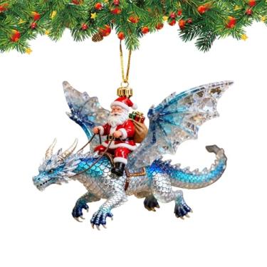 Imagem de Enfeites De Natal De Dragão - Decoração De Papai Noel 2D Montando Um Dragão Voador | Enfeite De Natal | Para Casa De Feriado, Parede, Janela, Mochila, Celebração De Inverno E Exibição