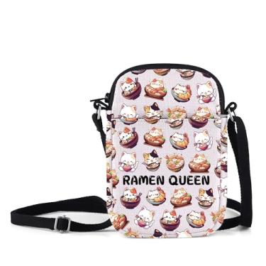 Imagem de MNIGIU Presente engraçado de ramen de gato Ramen Queen, bolsa transversal para amantes de comida japonesa, bolsa de ombro Kawaii Ramen Noodles, mercadoria de anime, Ramen Queen