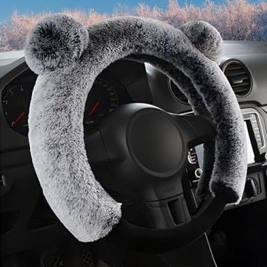 Imagem de Cxtiy Capa de volante fofa universal em formato de desenho fashion capa quente para carro inverno para mulheres meninasCxtiy 15 inch cinza gx008