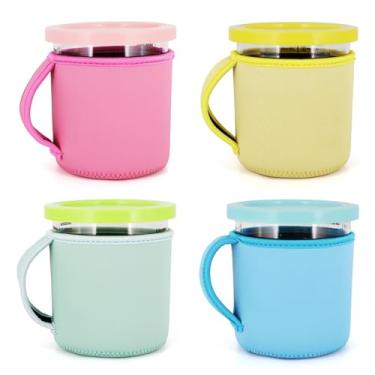 Imagem de Pacote com 4 capas de neoprene para sorvete com alça, capa reutilizável de 680 g compatível com recipientes de sorvete Ninja Creami NC501, NC500 Series Deluxe (cores da moda)