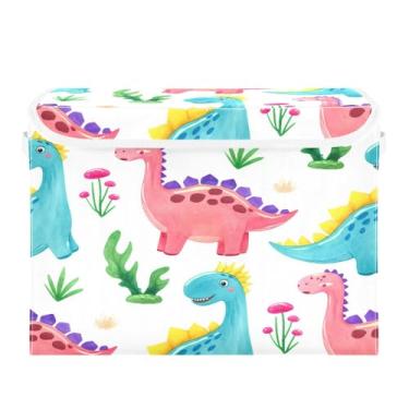 Imagem de SEHANY Cestas de armazenamento engraçadas de dinossauro com tampas, organizador de caixa de armazenamento dobrável, caixas de armazenamento de armário de tecido para roupas cobertor de escritório