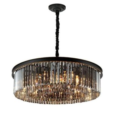 Imagem de Lustre de cristal americano retrô de luxo - Preto, design moderno e criativo | Luminária viral para sala de estar, quarto e sala de jantar (três círculos de 85 cm)