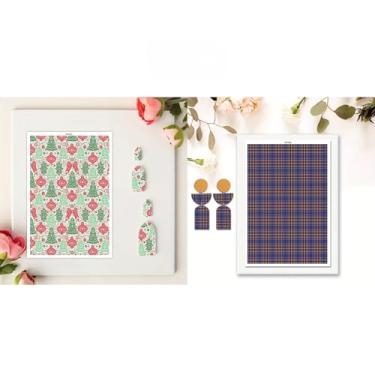 Imagem de Papel de transferência para argila de polímero, 2 designs de 6 peças de papel de transferência de argila para brincos de argila de polímero, padrão de Natal e joias de argila xadrez azul para