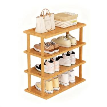 Imagem de SPXMQSS Sapata vertical de 2/3/4/5/6 níveis, sapato estreito de bambu, armário de armazenamento de sapatos para entrada, armário, canto, economiza espaço 4 tiers 47 x 23 x 58 cm