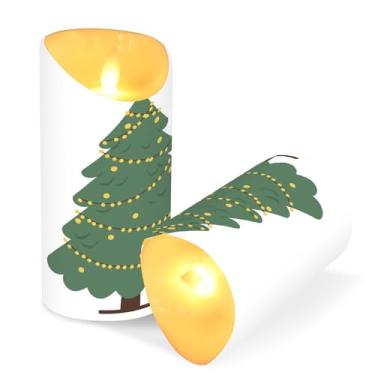 Imagem de Blueangle Pacote com 2 velas de estrela de árvore de Natal sem chama com controle remoto e temporizador, velas LED cintilantes (7,6 cm x 9,9 cm) para decoração de casa, casamento, acampamento (869)