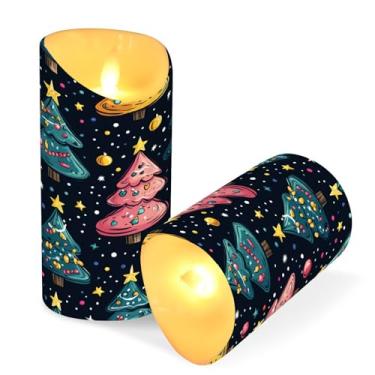 Imagem de Blueangle Pacote com 2 velas sem chamas de árvores de Natal com controle remoto e temporizador, velas LED cintilantes (7,6 cm x 9,9 cm) para decoração de casa, casamento, acampamento (227)