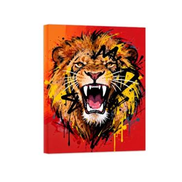 Imagem de Animais Pintura Arte Parede - Cabeça Leão - Impressões em tela - Moderno Colorida Pôster para decoração sala de estar 60x80cm Tela Embrulhada