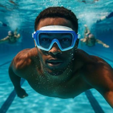 Imagem de Máscara-óculos p/ natação adulto silicone lente gradient cor:azul-bran