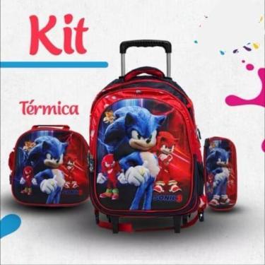 Imagem de Kit Mochila Escolar Com Rodinhas Infantil Menino Sonic - Toys