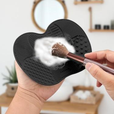 Imagem de 1 almofada de limpeza de escova de maquiagem de silicone, tapete texturizado portátil para ferramentas de limpeza doméstica, escova de lavar e esfregar (preto)