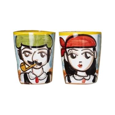 Imagem de Conjunto de 4 xícaras de café de cerâmica Caltagirone pintadas à mão - IDDU e IDDA - Ideia de presente exclusiva - Feito na Itália