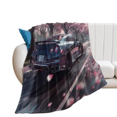 Imagem de HouLaiZhe Cobertor super macio de flanela R35 carro esportivo flor de cerejeira cobertores refrescantes leves para sofá-cama cadeira sofá carro viagem ao ar livre leve quente 127 x 152 cm