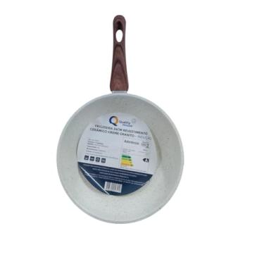 Imagem de Frigideira com Revestimento Cerâmico, 24cm Diâmetro, 1,5 Litros, Cabo Baquelite com Silicone, Compatível com Indução, Bege Marmorizado, 2mm Espessura