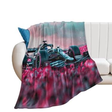 Imagem de Cobertor super macio de flanela leve e refrescante para sofá-cama, cadeira, sofá, carro, viagem ao ar livre, leve, quente, F1, carro de corrida entre flores, 127 x 152 cm