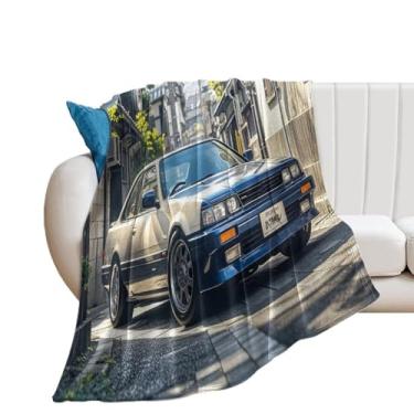 Imagem de HouLaiZhe Cobertor super macio de flanela clássico retrô carro esporte JDM cobertor leve refrescante para sofá-cama cadeira sofá carro viagem ao ar livre leve quente 127 x 178 cm