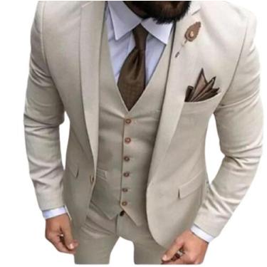 Imagem de Terno Oxford Slim Masculino Social Bege - Paleto+Calça Terra Forte Ter