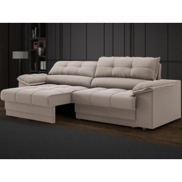 Imagem de Sofá com Carregador USB Retrátil Reclinável Mimo 2,30m Velosuede Bege 