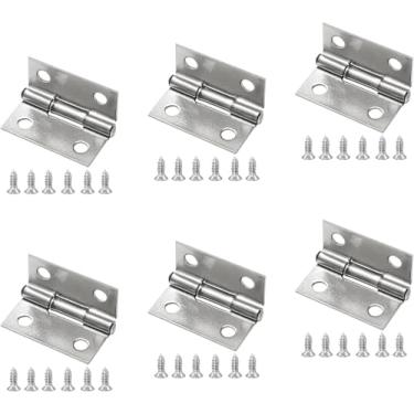 Imagem de Qyueyue Mini dobradiças de aço inoxidável 304 de 2,5 cm - 6 peças pequenas dobradiças planas de metal com parafusos de montagem para portas de armário de madeira artesanato projetos DIY
