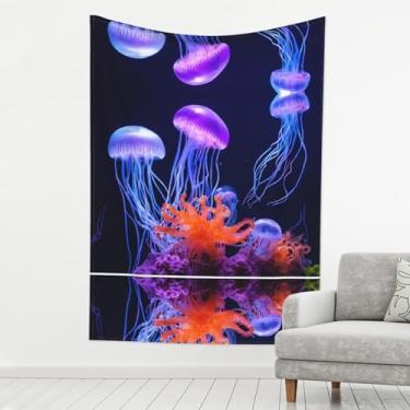 Imagem de ZERAOKE Medusa colorida - Tapeçaria impressa de 203 x 152 cm para pendurar na parede - Decoração multiuso leve para quartos, dormitórios e acampamento com ganchos à prova de ferrugem