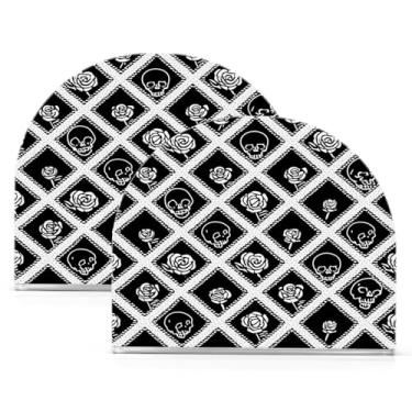 Imagem de Wassud Porta-guardanapos acrílico caveiras e rosas, dispensador de guardanapos de papel moderno em forma de U para mesa, cozinha, sala de jantar, bancada 2 peças (comporta 50-60 guardanapos)