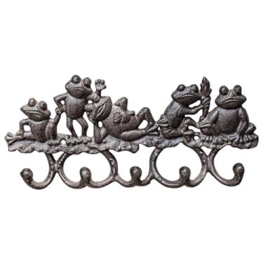 Imagem de Fenteer Gancho de parede em ferro fundido em formato de sapo, cabide de parede vintage para decoração, gancho multifuncional para jardim, casa de campo, 5