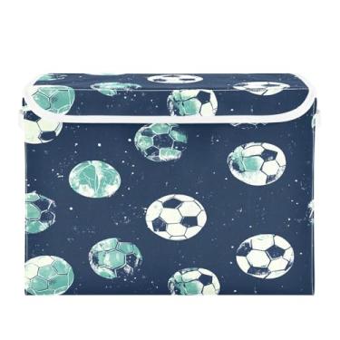 Imagem de CEBUGI Caixas de armazenamento com tampas, caixa de armazenamento de tecido dobrável, caixas organizadoras de cubo de futebol para prateleiras de armário de casa e quarto 40 x 30 x 30 cm