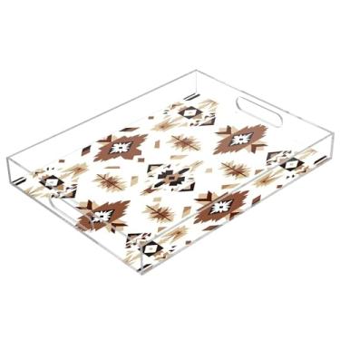 Imagem de STAYTOP Bandeja de servir de acrílico com estampa de tapeçaria nativa americana, 15,7 x 11,20 cm, bandejas decorativas à prova de derramamento, organizador de bancada para café da manhã, chá, comida