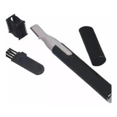 Imagem de Mini Aparador Elétrico Portátil, Preto, Sem Fio, Depilador para Sobrancelhas e Buço, 130mm, com Escova de Limpeza