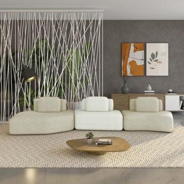 Imagem de Sofá Ilha Sala de Estar Dakota 3 Módulos 484cm Encostos Almofadas Soltas Bouclê Rústico Greige/OffWhite G33 - Gran Belo