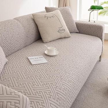 Imagem de Capa de sofá 1, 2, 3, 4 e 5 lugares, protetor móveis veludo grosso luxo, capa cor sólida, elástica para cadeira reclinável(Gray,5-seat 305-350cm)