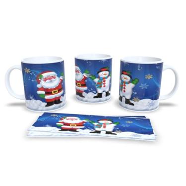 Imagem de Caneca de Cerâmica com Decoração Natalina, 325ml, Branca com Bolas de Natal em Vermelho, Azul e Verde, Design de Flocos de Neve (18)