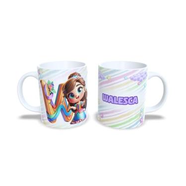 Imagem de Caneca de Cerâmica Personalizada com Alfabeto de Princesas, Nome Alice, 325ml, Design Colorido com Flores (w)
