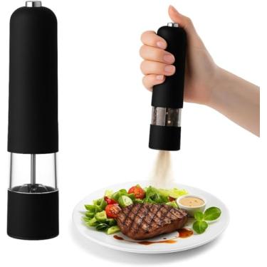 Imagem de Moedor De Pimenta Elétrico Moedor De Pimenta Automático Moedor De Pimenta e Sal Ideal Para Moer Pimenta Moedor de Sal Grosso e Especiarias Moedor De Tempero (Preto)