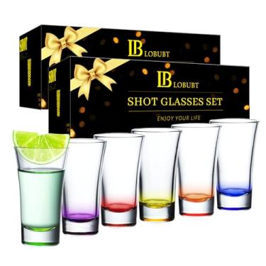 Imagem de LOBUBT Conjunto de 12 copos de shot, copos de dose de 59 g com base pesada, copos de shot coloridos, ideias engraçadas de presente para homens/mulheres, copos de vidro pequenos para bebidas alcoólicas