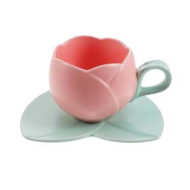Imagem de Caneca de Tulipa em Forma Linda e Bonita Café Cerâmica com Conjunto Colher Aro Copo Chá Multipropósito Decoração Vasinho
