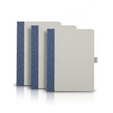 Imagem de Caderno de Anotações, Capa de Fibra de Cana de Açúcar e Tecido RPET, 80 Folhas Pautadas Bege, 21x14cm, Com Suporte para Caneta (3, Azul)