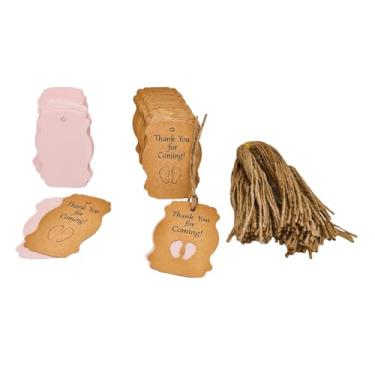 Imagem de 100 etiquetas de papel kraft para chá de bebê, decoração de chá de bebê e lembrancinhas de festa com fio de juta de 1,8 m, etiquetas de agradecimento (rosa claro)