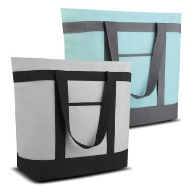 Imagem de 2PK Sacolas térmicas térmicas, bolsas macias com zíper superior e bolsos laterais para compras, viagens, praia, grande, à prova de vazamento, alimentos congelados/térmicos, design personalizado