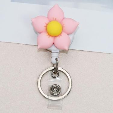 Imagem de Carretel de crachá retrátil de enfermeira de flores coloridas para porta-cartões de identificação, lindo e engraçado carretel de crachá de professor de resina para chaveiros, o melhor ótimo para