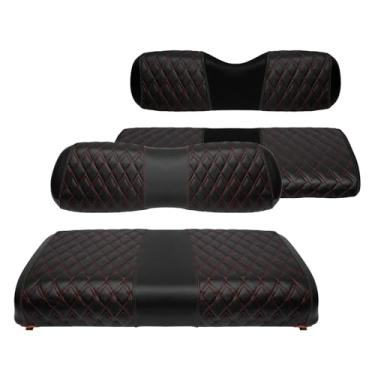 Imagem de SHUNCHENXIANG Kit de capas de assento de diamante para carrinho de golfe de 4 peças, serve para carro de clube DS 2000.5-up capa de assento de substituição de vinil para carrinho de golfe (costura