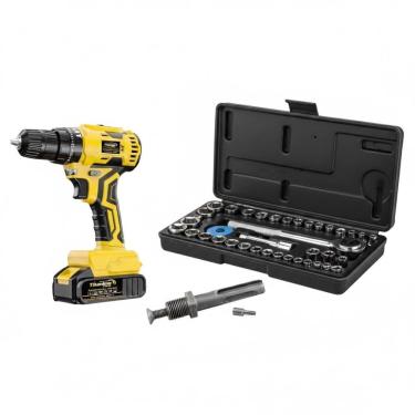 Imagem de Parafusadeira E Furadeira 21,0v C/ Impacto 6563 Biv + Adaptador + Jogo De Soquetes
