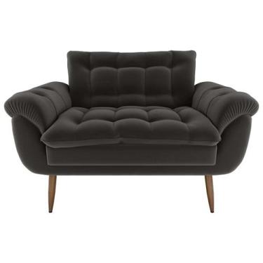 Imagem de Sofá 2 Lugares Pequeno 1,25 Pés Em Madeira Maciça Xangai Veludo Cinza 
