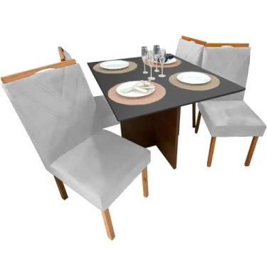 Imagem de Mesa de Jantar Helo 90x90cm em Linho com 4 Cadeiras California Poliman