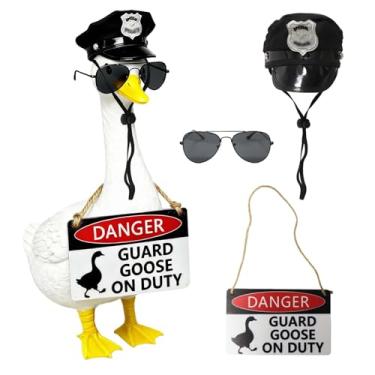 Imagem de KOYILTD 3 peças de acessórios de ganso de varanda de madeira - chapéu de polícia e óculos decoração de roupas de ganso bobo para quintal varanda gramado, decoração de ganso de varanda divertida e