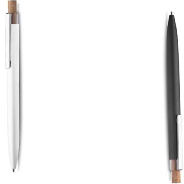 Imagem de Caneta Esferográfica em Alumínio Reciclado, Escrita Azul, Refil Parker, Acionador em Bambu, Cilíndrica, Ambidestra, 15g (Branco e Cinza)