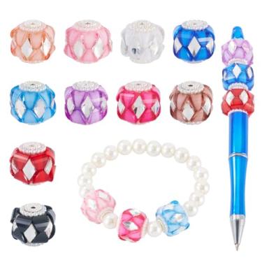 Imagem de Beadthoven 10 peças de contas focais redondas de acrílico para canetas, contas transparentes coloridas de cristal de cristal para artesanato contas redondas espaçadoras grossas com pérola de plástico